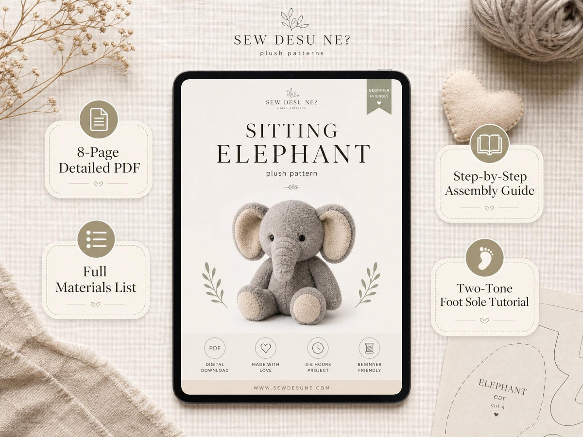 Sitting Elephant Crochet Pattern | Amigurumi Plush Tutorial (PDF Download)