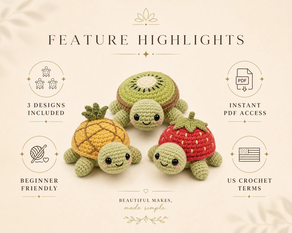 3-in-1 Fruit Turtle Crochet Pattern Bundle – Strawberry, Watermelon, Kiwi Amigurumi PDF