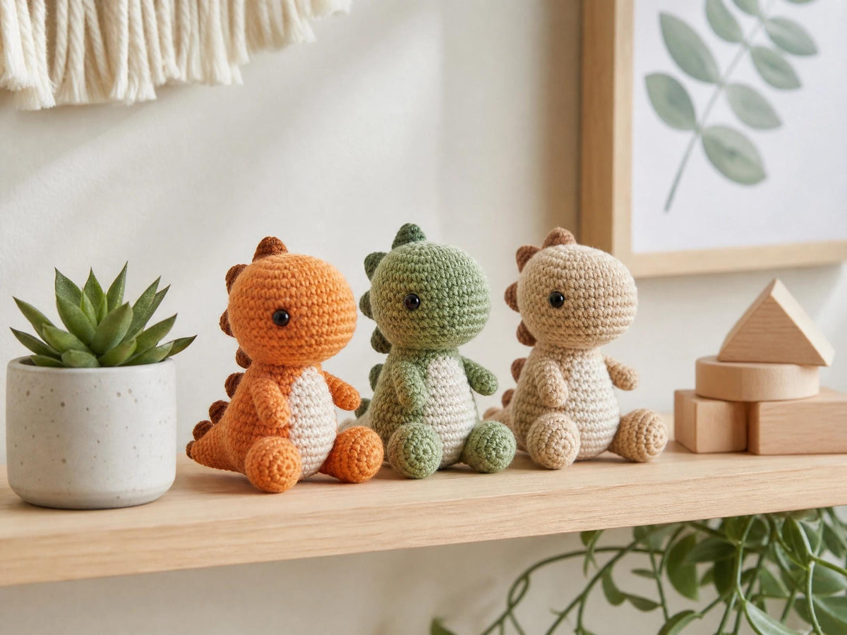 3-in-1 Dinosaur Crochet Pattern PDF | Mini Triceratops, Ankylosaurus & Dragon Amigurumi | No-Sew Plush | Instant Download
