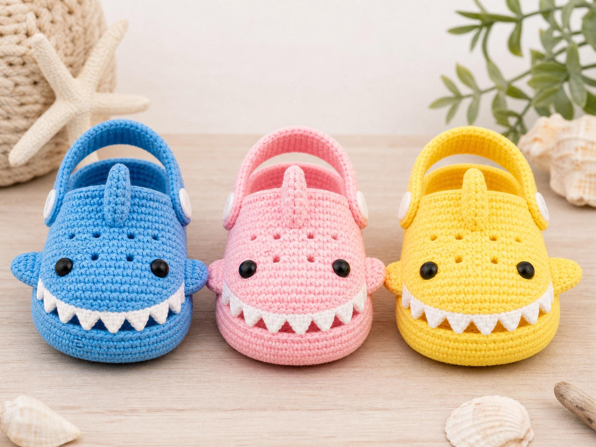 Baby Shark Clogs Crochet Pattern | Beginner Booties, Shark Shoes (Digital PDF Download)