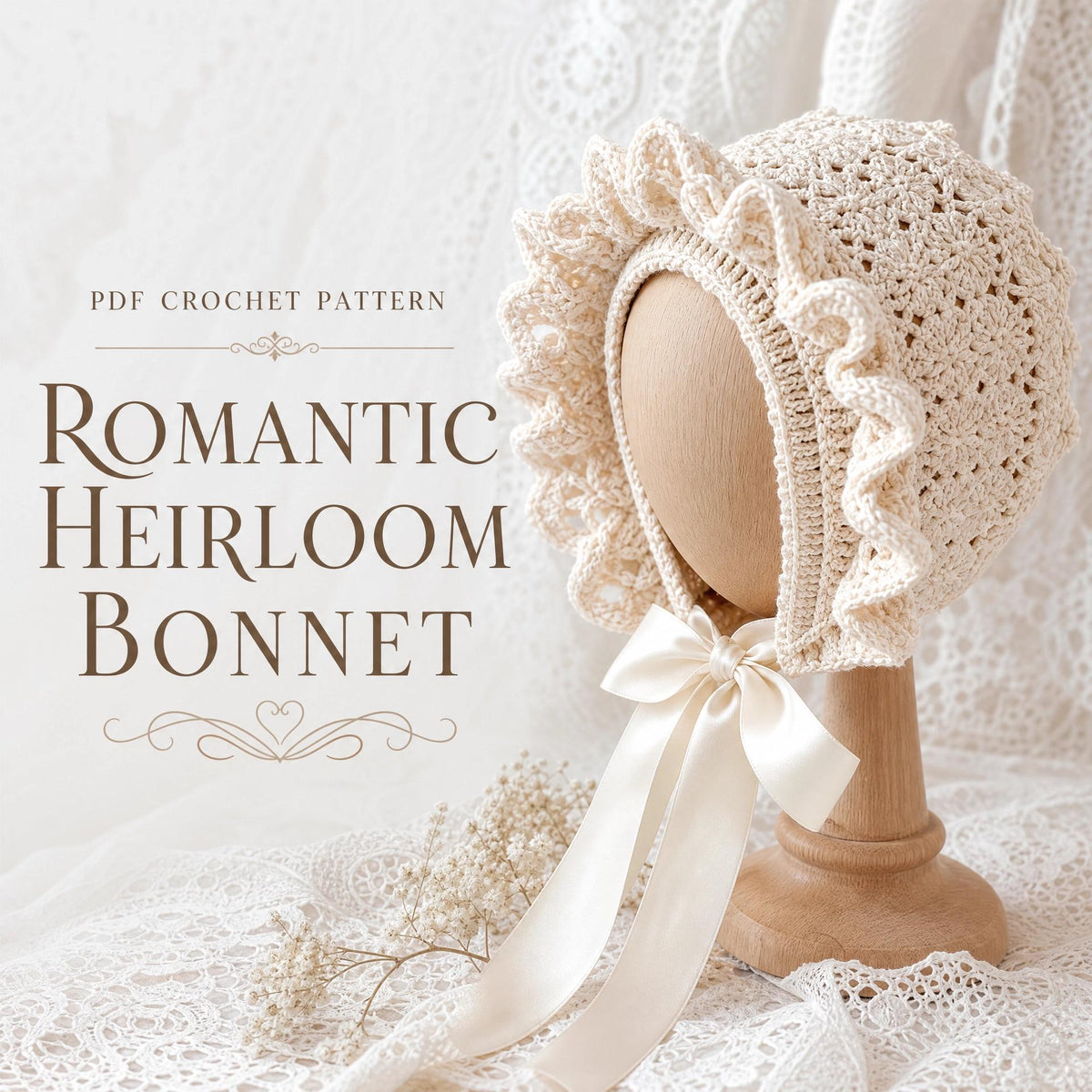 Crochet Heirloom Baby Bonnet Pattern | Romantic Lace Newborn Photography Prop (PDF Download)