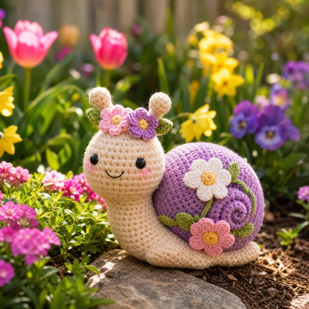 Fiona Flower Snail Amigurumi Crochet Pattern – Beginner Whimsical Garden Toy (PDF Download)