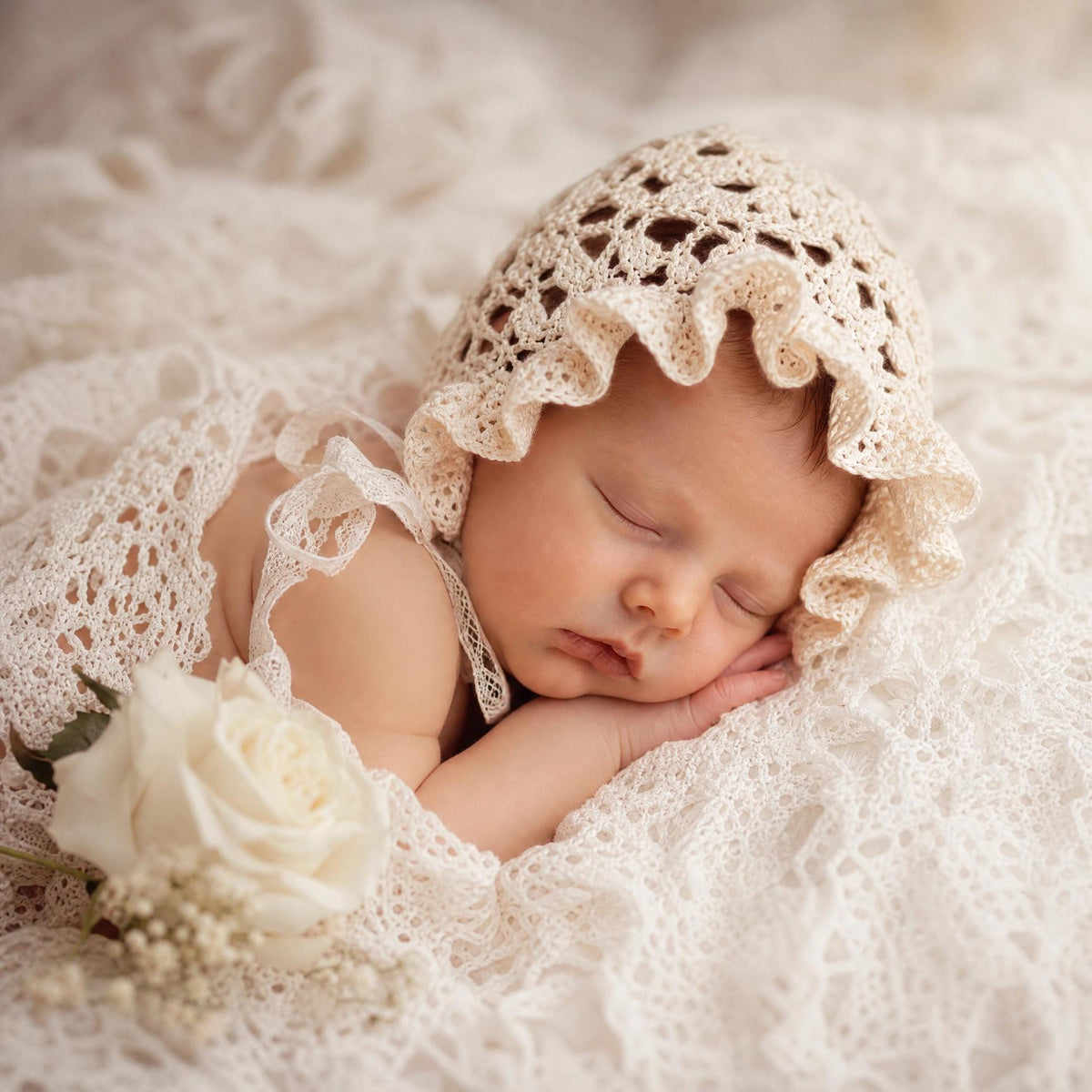 Crochet Heirloom Baby Bonnet Pattern | Romantic Lace Newborn Photography Prop (PDF Download)