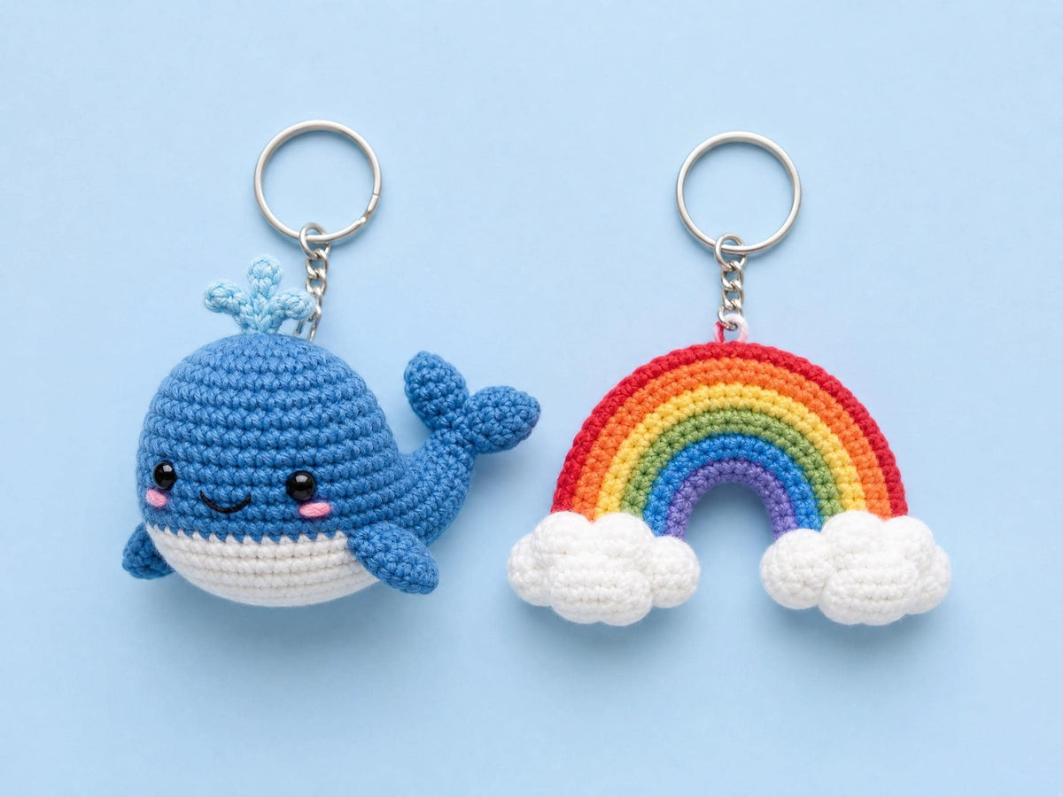8-in-1 Amigurumi Keychain Crochet Pattern – Flower, Fruit, Animal, Rainbow Designs (PDF Download)
