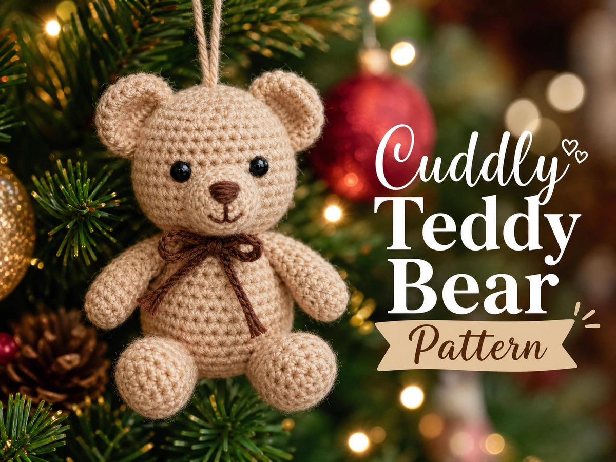 Crochet Christmas Ornament Pattern Set – Teddy Bear, Gingerbread Man, Wreath, Santa Hat (PDF Pattern)