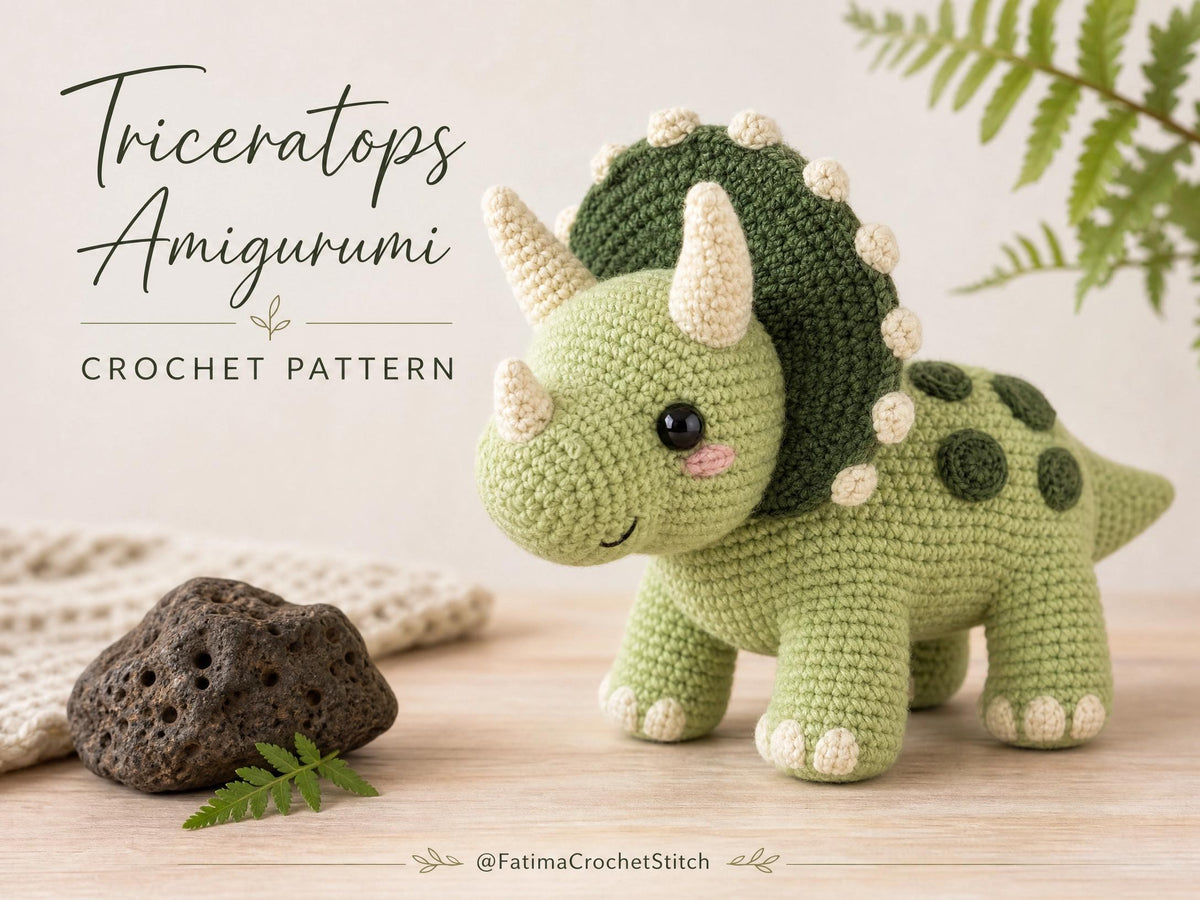 Triceratops Amigurumi Crochet Pattern | Intermediate Dino PDF Toy Tutorial