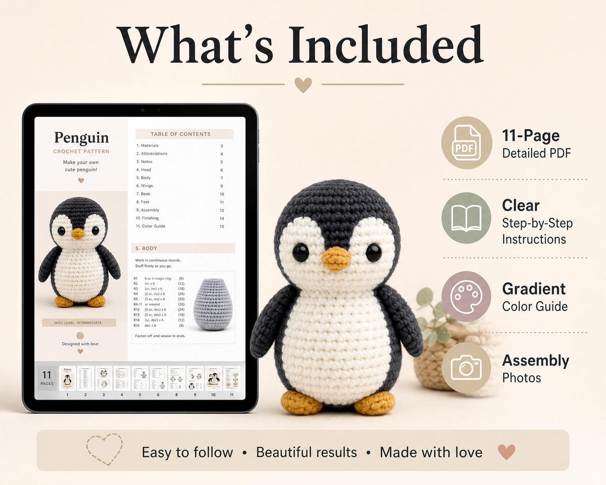 Emperor Penguin Amigurumi Crochet Pattern, Beginner Friendly Stuffed Animal PDF