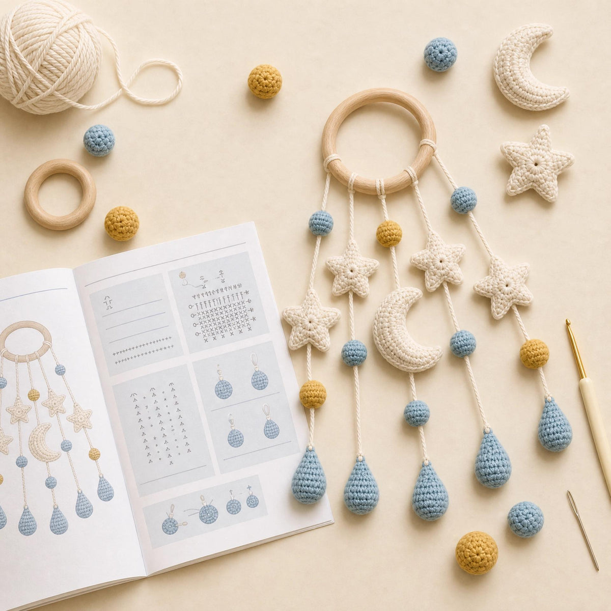 Stroller Chandelier Crochet Pattern, Beginner Celestial Nursery Decor PDF