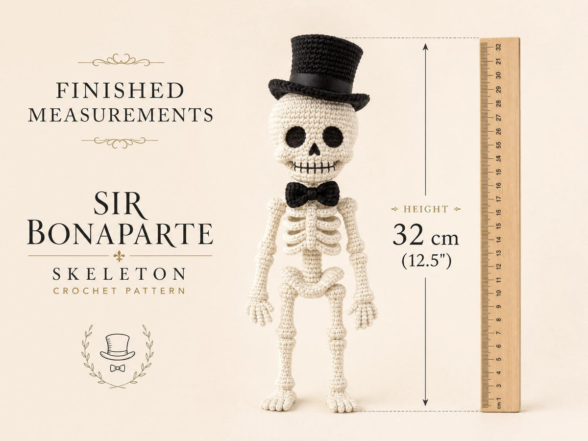 Sir Bonaparte Skeleton Crochet Pattern | Advanced Amigurumi PDF | Posable Skeleton Doll