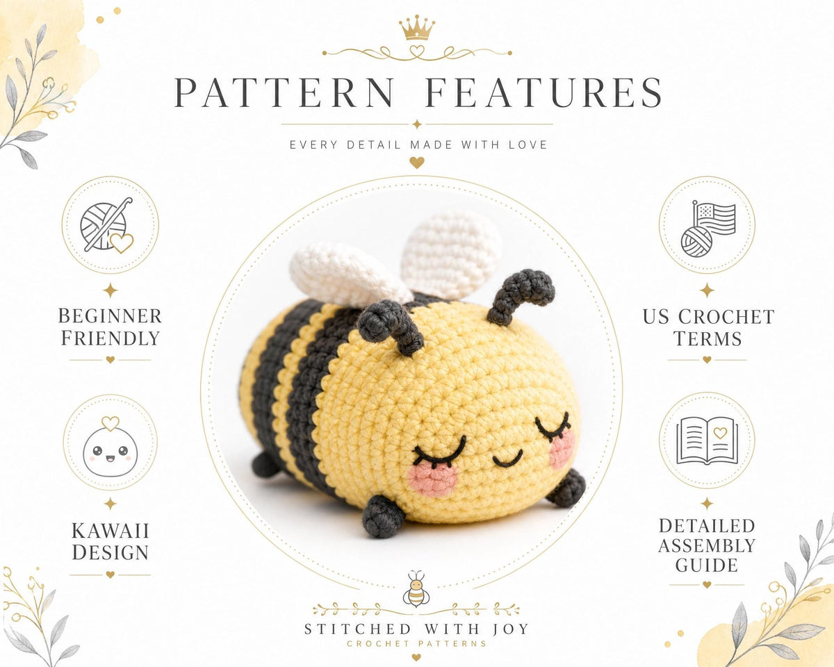 Amigurumi Bee Crochet Pattern, Beginner Friendly Bumblebee PDF Tutorial (Instant Download)