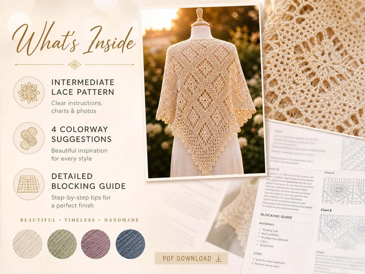 Golden Hour Lace Shawl Crochet Pattern | Heirloom Triangular Wrap (PDF)