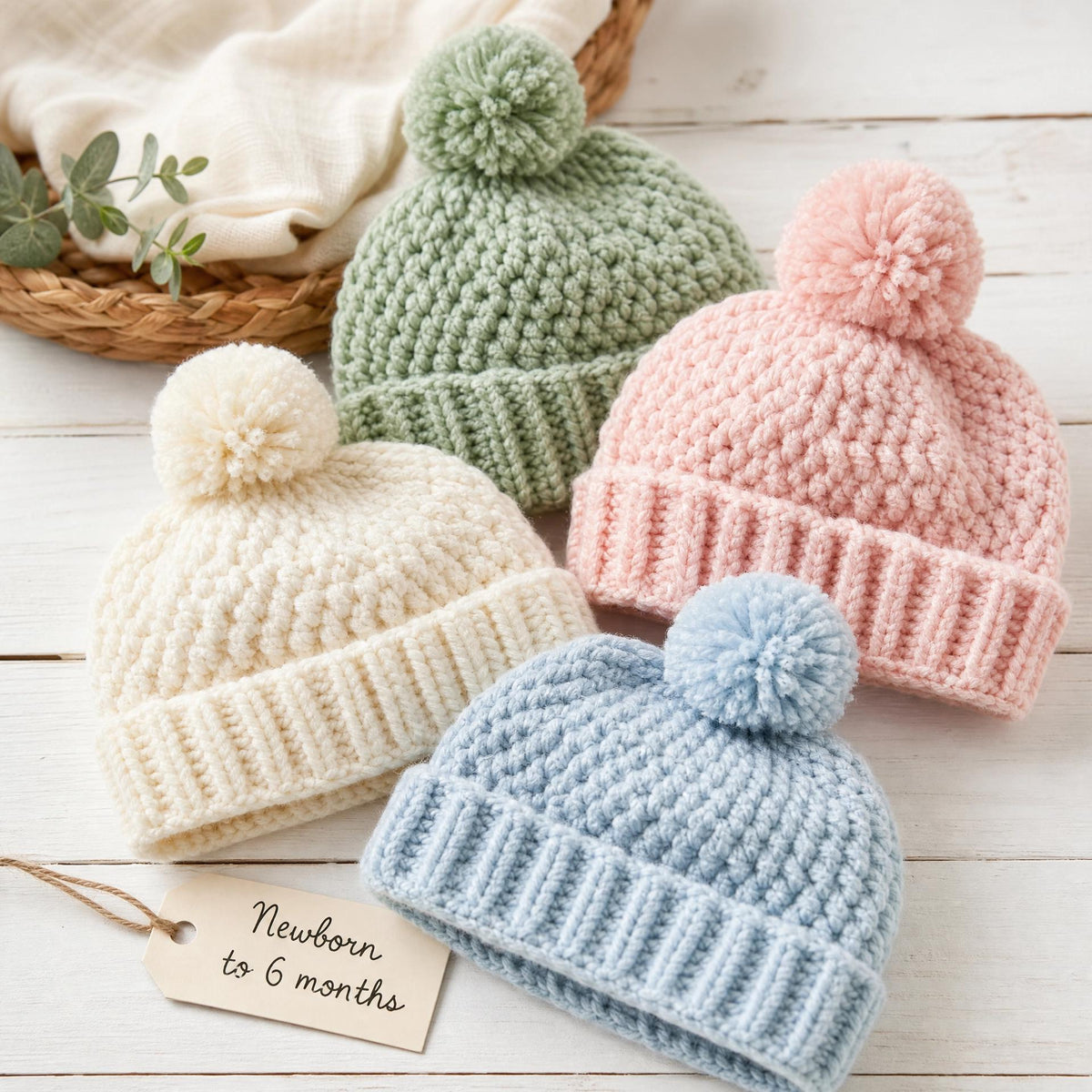 Crochet Baby Beanie Pattern | Mini Bean Stitch, Newborn to 6 Months (PDF Download)