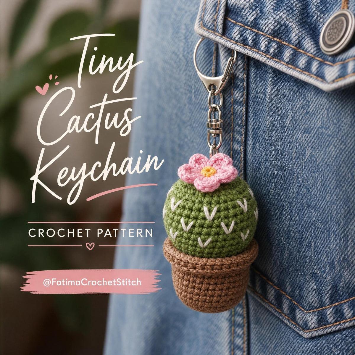 Tiny Cactus Crochet Keychain Pattern | Amigurumi Succulent Bag Charm PDF