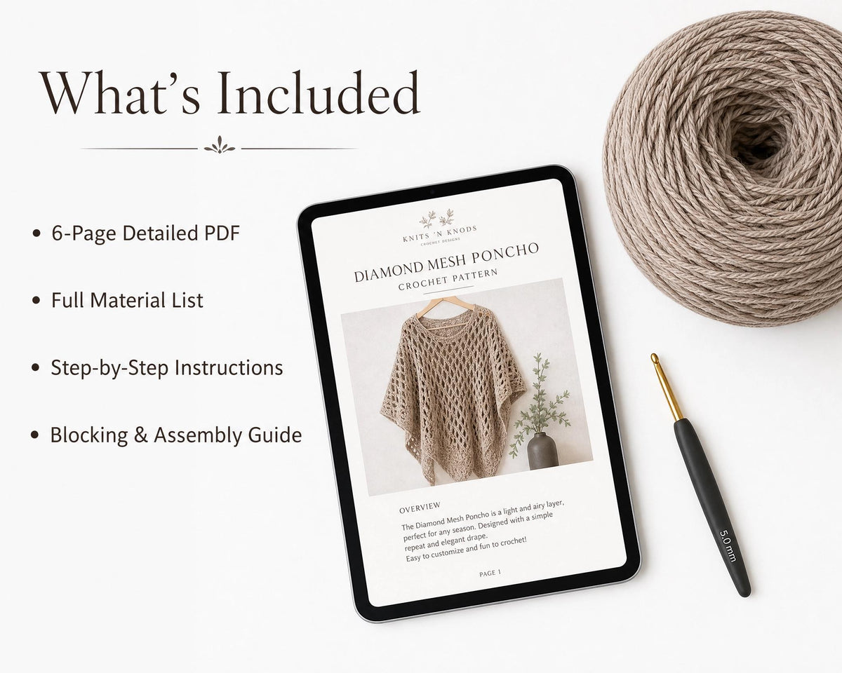 Diamond Mesh Poncho Crochet Pattern - One-Square Lace Poncho PDF - Confident Beginner Intermediate Instant Download