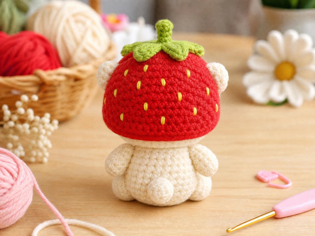 Strawberry Bear Crochet Pattern | Amigurumi Bag Charm Tutorial (PDF Download)