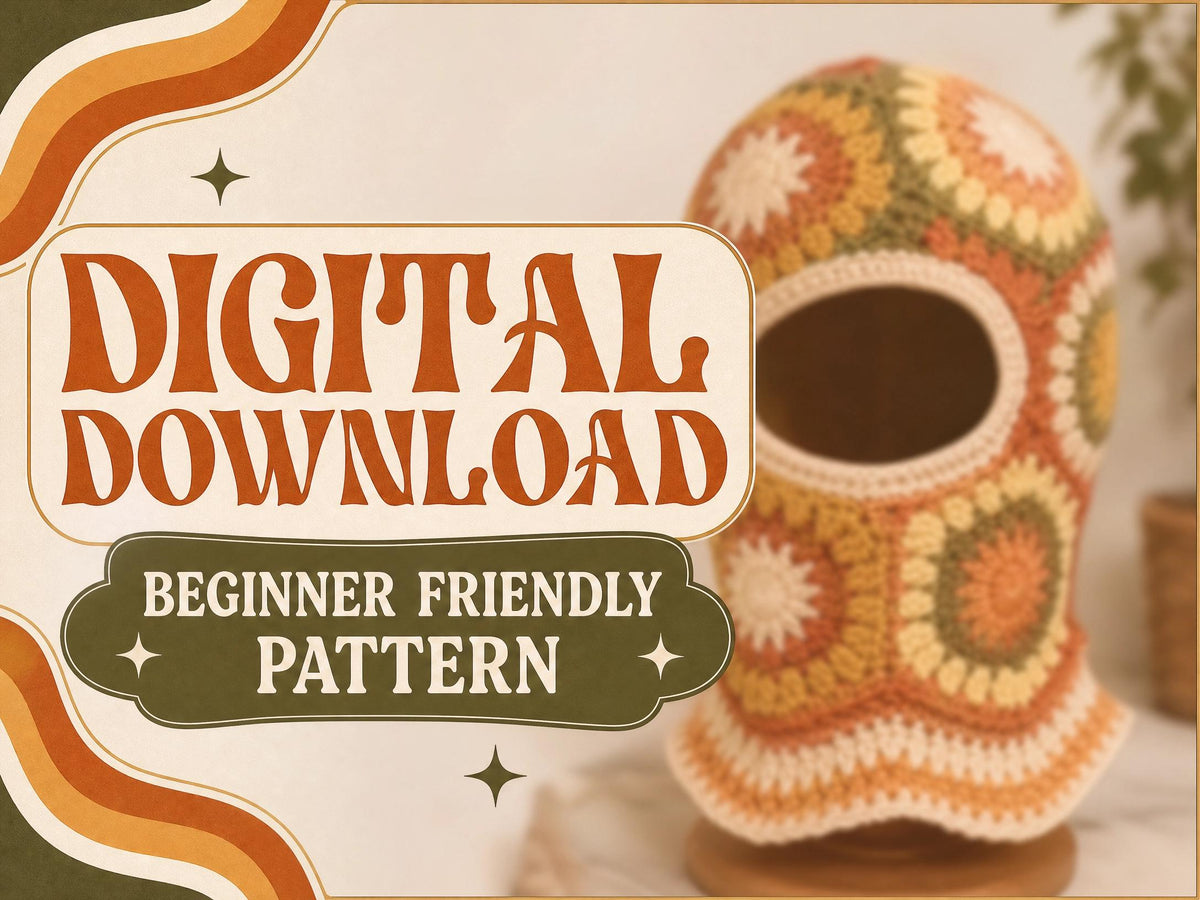 Retro Sunburst Balaclava Crochet Pattern - Beginner Friendly Digital Download