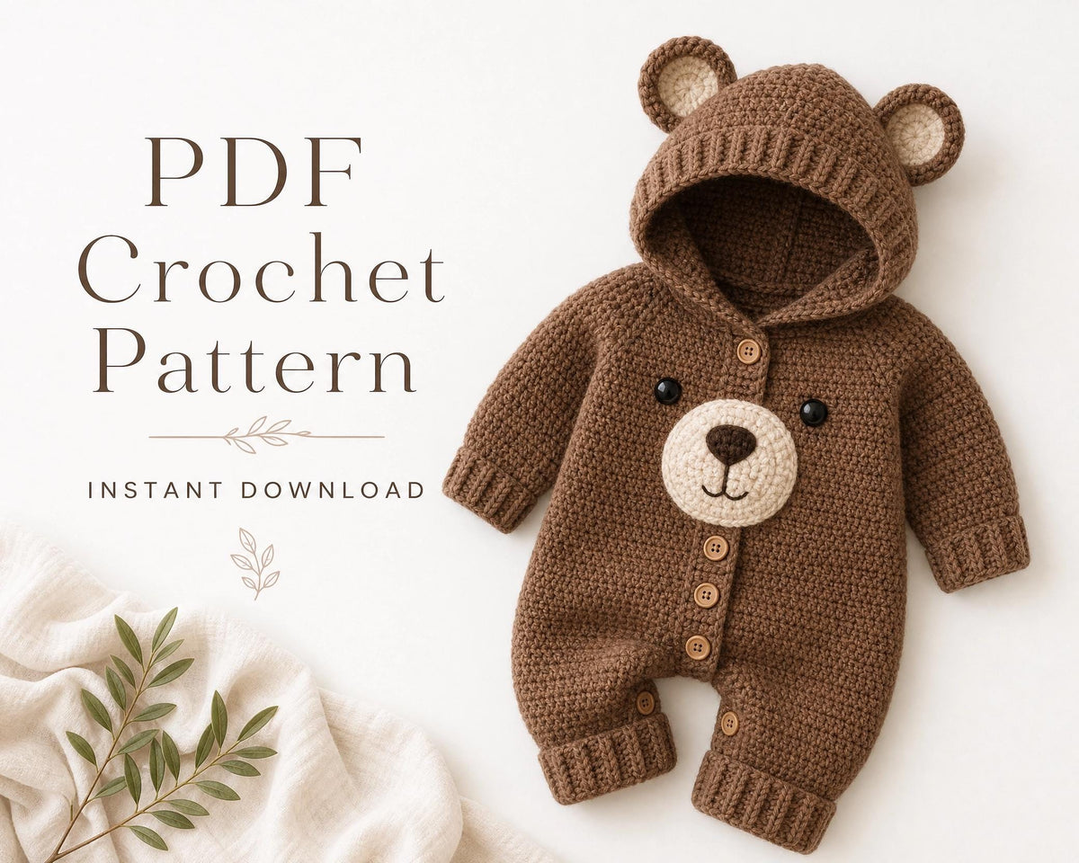 Bear Romper Crochet Pattern, Hooded Baby Outfit, Newborn PDF (Instant Download)