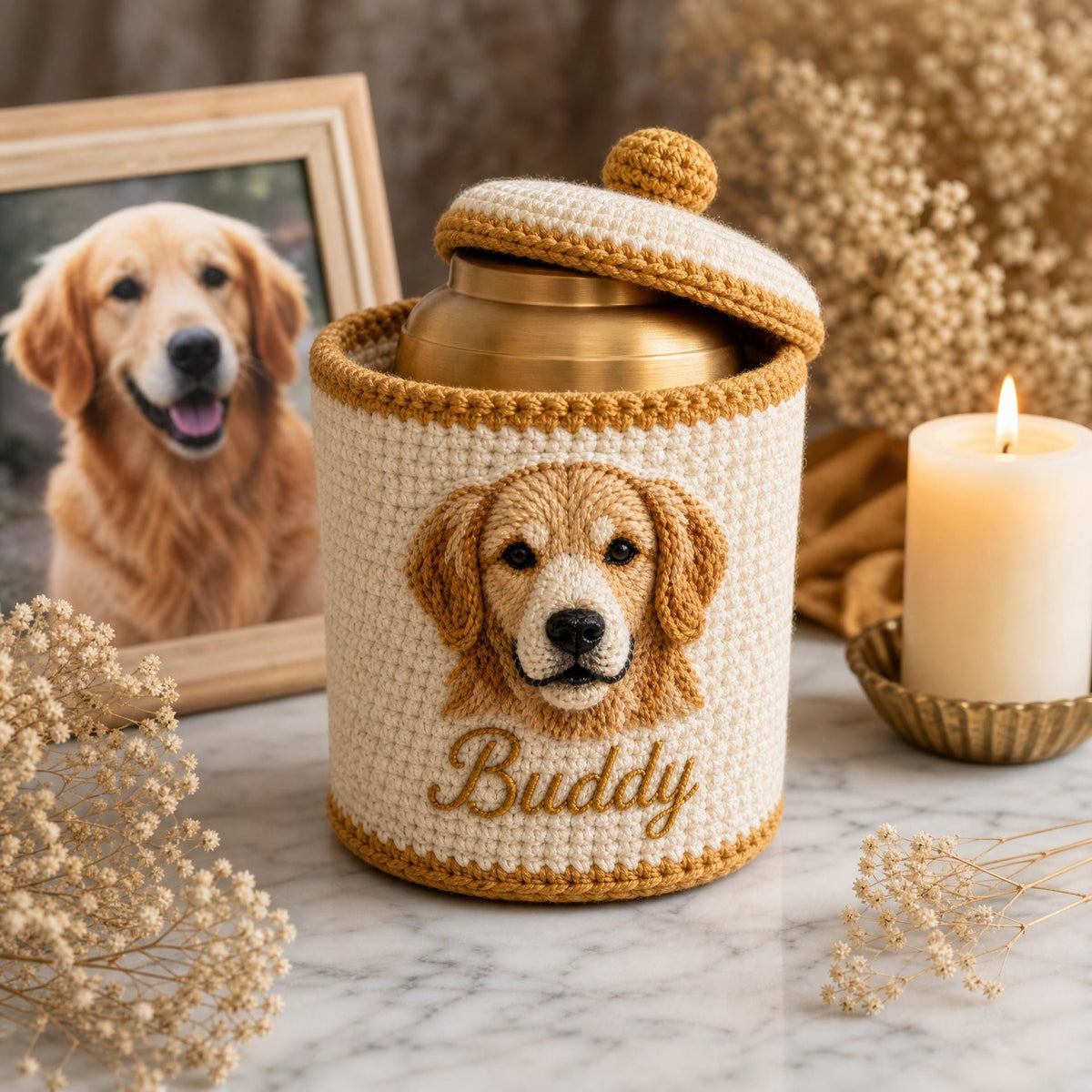 Custom Pet Portrait Urn Cover Crochet Pattern | Yarn Painting Keepsake (PDF Download)