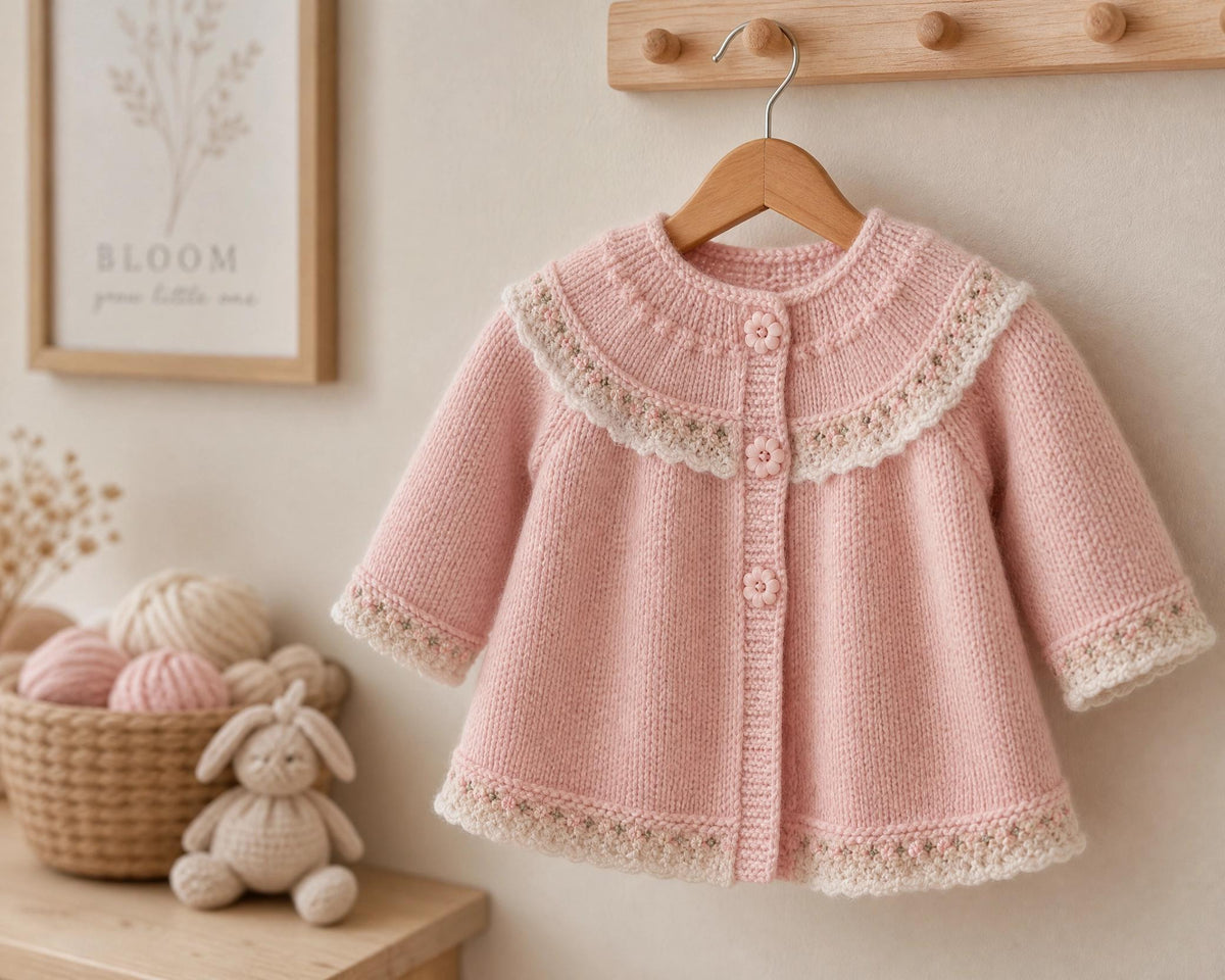 Blossom Baby Coat Crochet Pattern, Top-Down Raglan Cardigan, 6-12 Months (PDF Download)