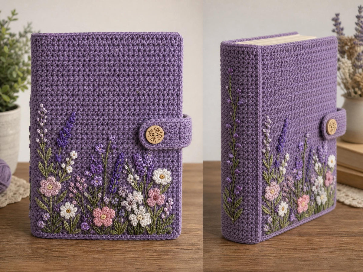 Vintage Floral Crochet Journal Cover Pattern – Beginner Friendly Book Sleeve (PDF Download)