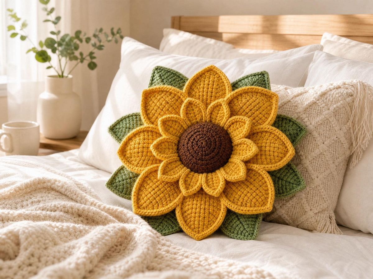 Crochet Sunflower Pillow Pattern | 3D Layered Flower Cushion Tutorial (PDF)