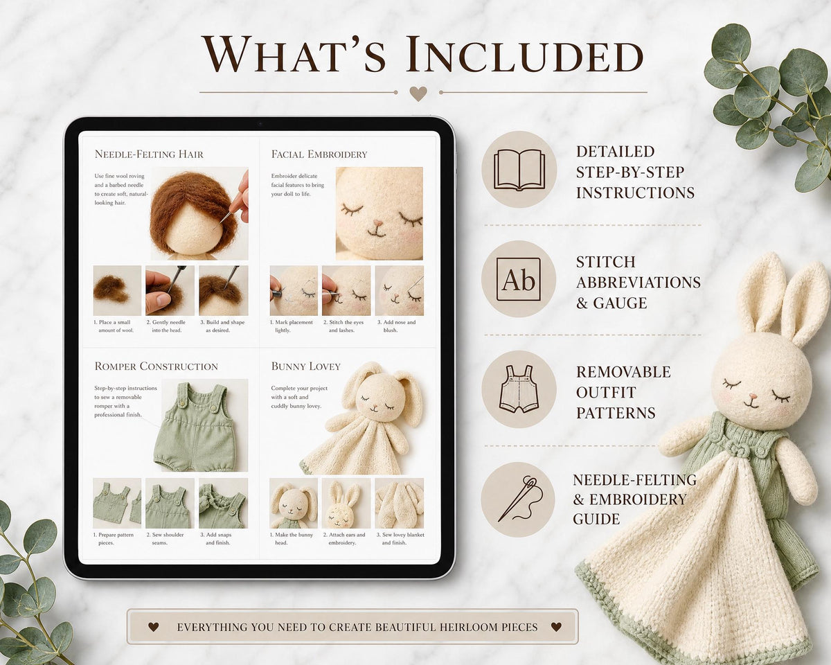Amigurumi Baby Doll Crochet Pattern, Sleeping Doll, Removable Outfit, Bunny Lovey (DOCX Download)