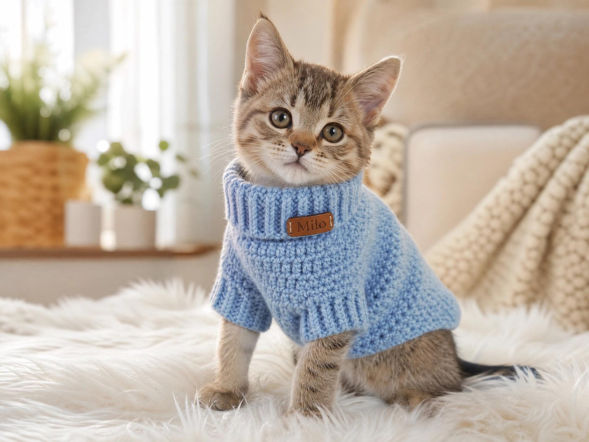 Milo Kitten Sweater Crochet Pattern – Beginner Friendly Cat Clothes PDF (Digital Download)