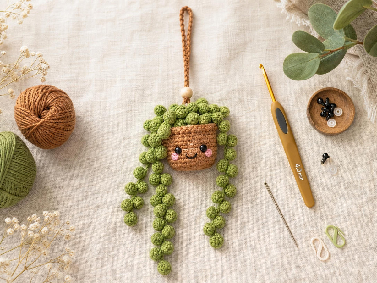 Crochet String of Pearls Car Charm Pattern | Beginner Friendly Hanging Planter (Digital Download)