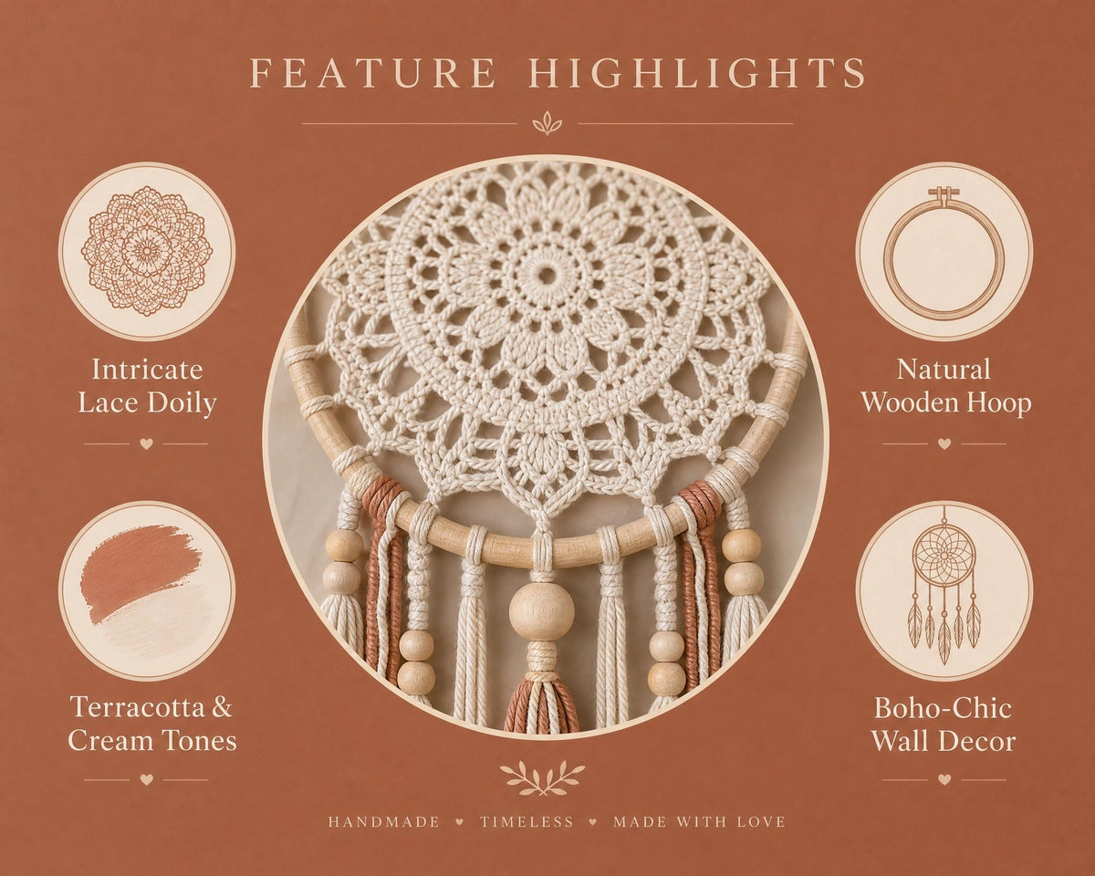 Boho Crochet Dream Catcher Pattern, Large Lace Doily Dreamcatcher PDF, Wooden Hoop Wall Decor, Terracotta Cream + 60 Macrame Knot Patterns