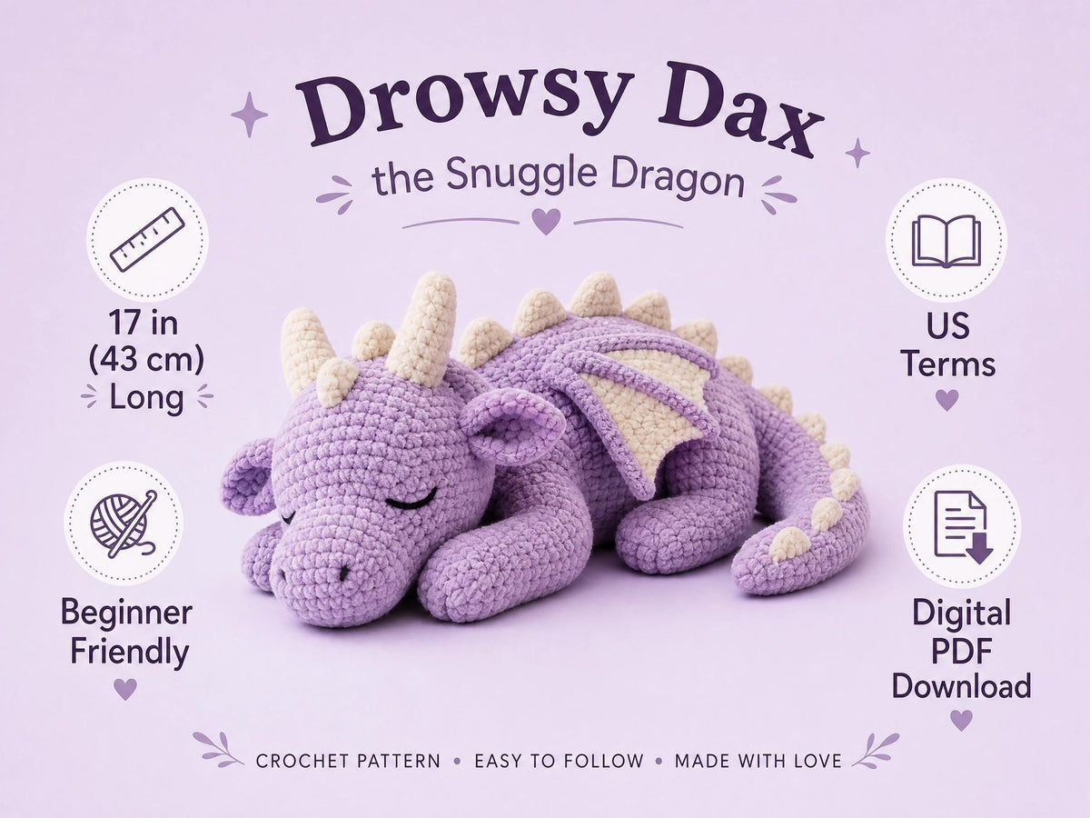Crochet Dragon Pattern | Beginner Chenille Amigurumi Plushie (PDF Download)