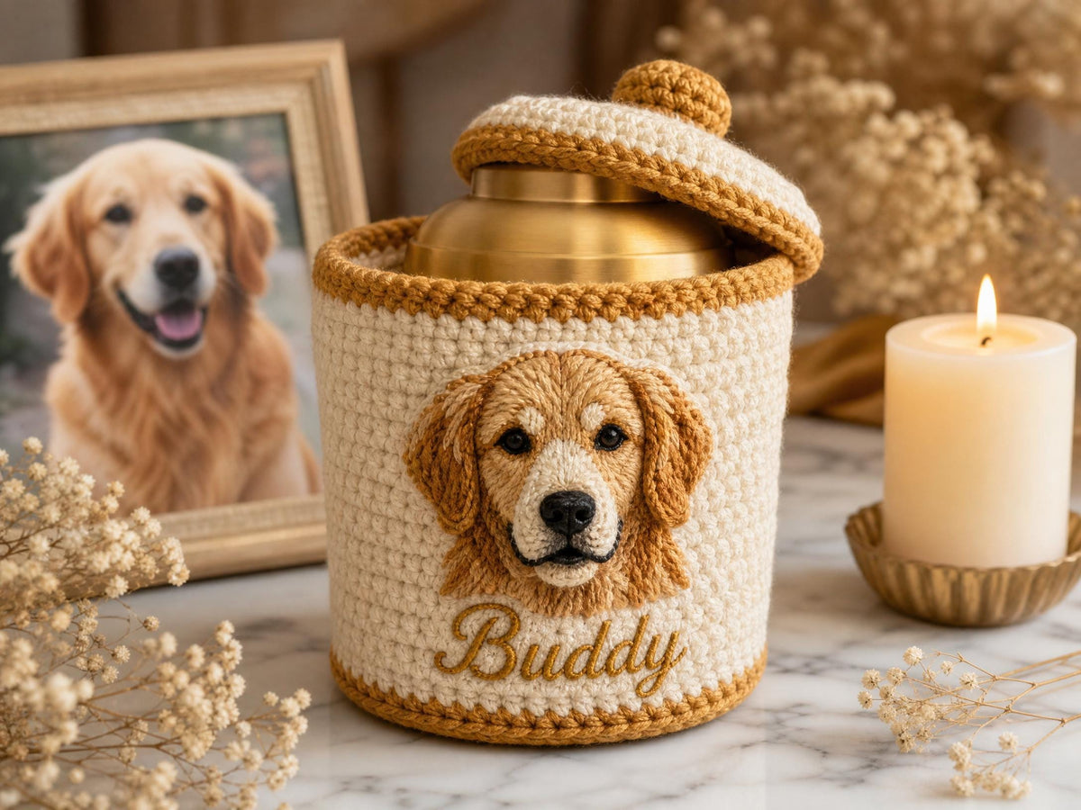 Custom Pet Portrait Urn Cover Crochet Pattern | Yarn Painting Keepsake (PDF Download)