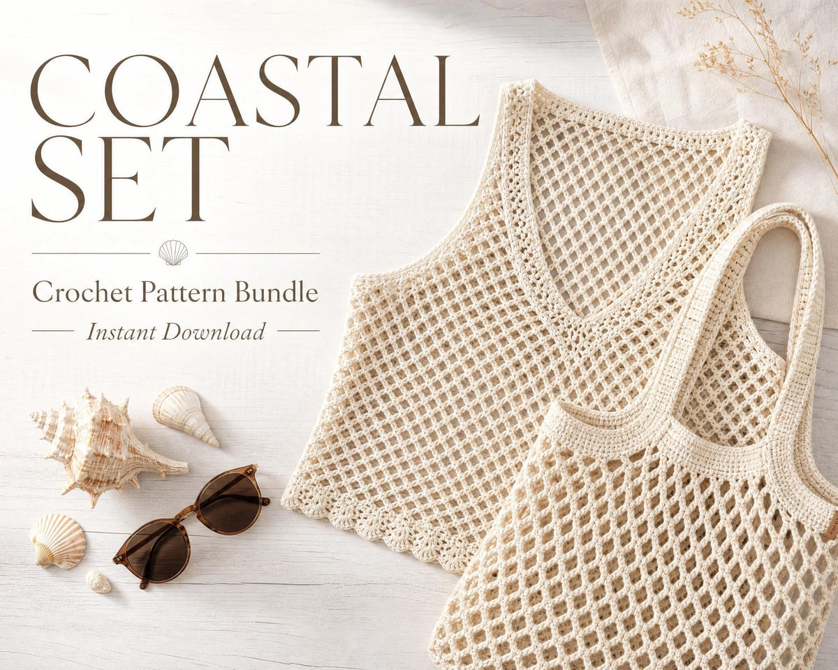 Coastal Crochet Set Pattern | Mesh V-Neck Top & Market Tote Bag PDF | Summer Beachwear Digital Download