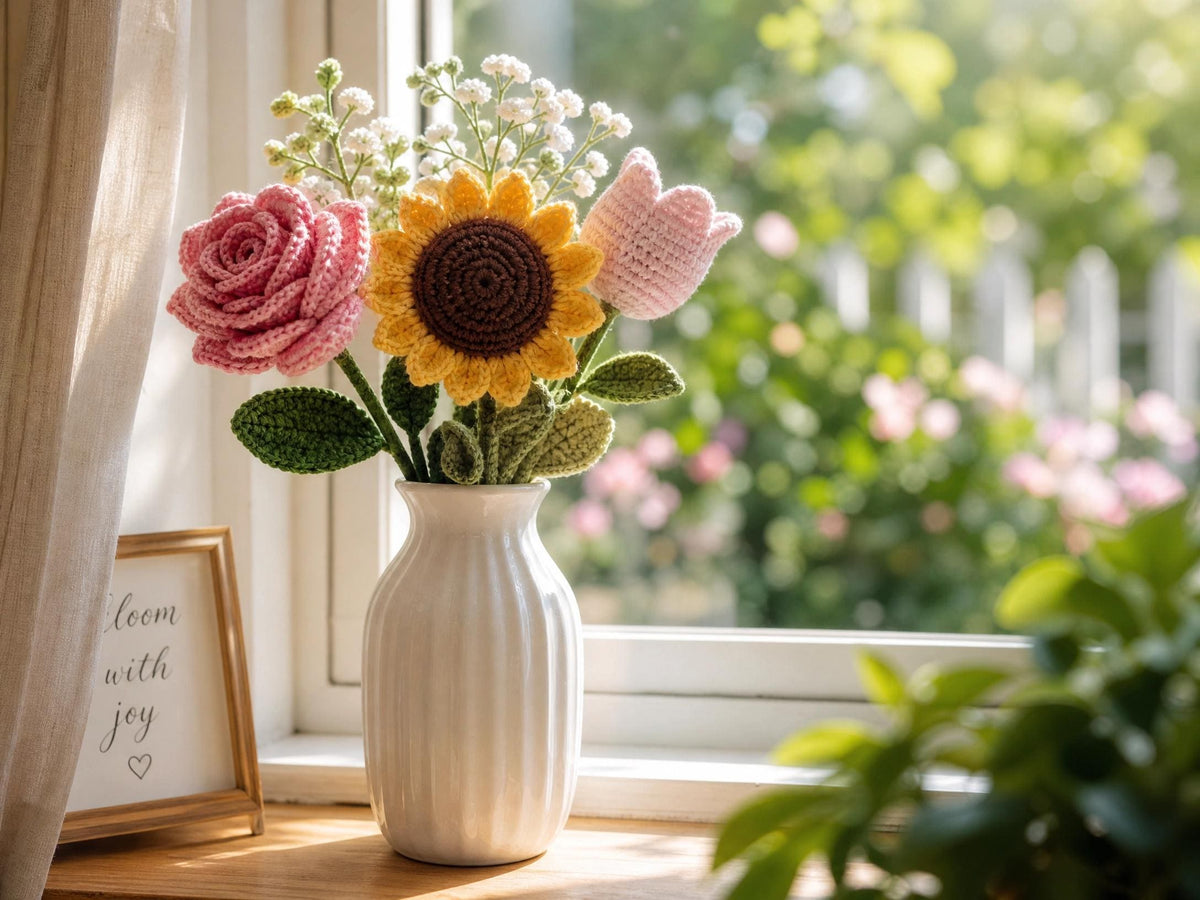 Realistic Crochet Flower Bouquet Pattern | Rose, Tulip, Sunflower Amigurumi (Digital Download)