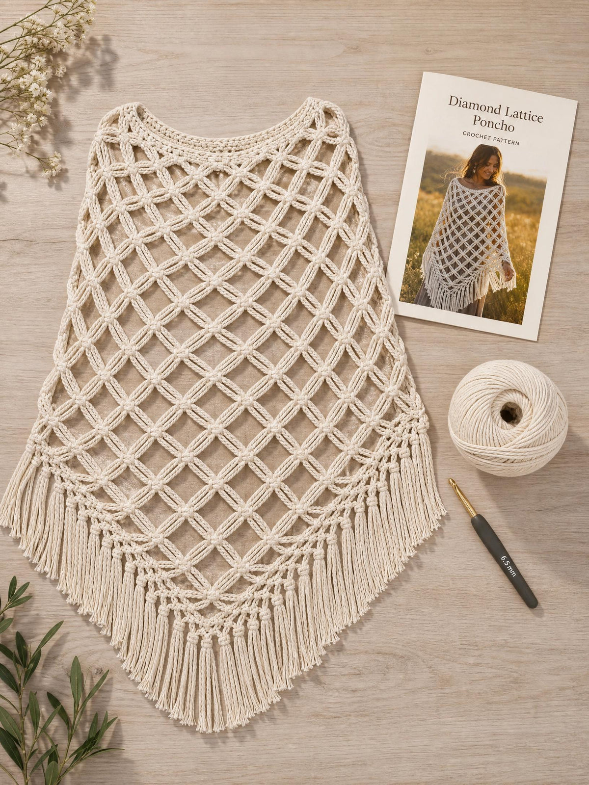 Diamond Lattice Poncho Crochet Pattern | Boho Open Weave (PDF Download)