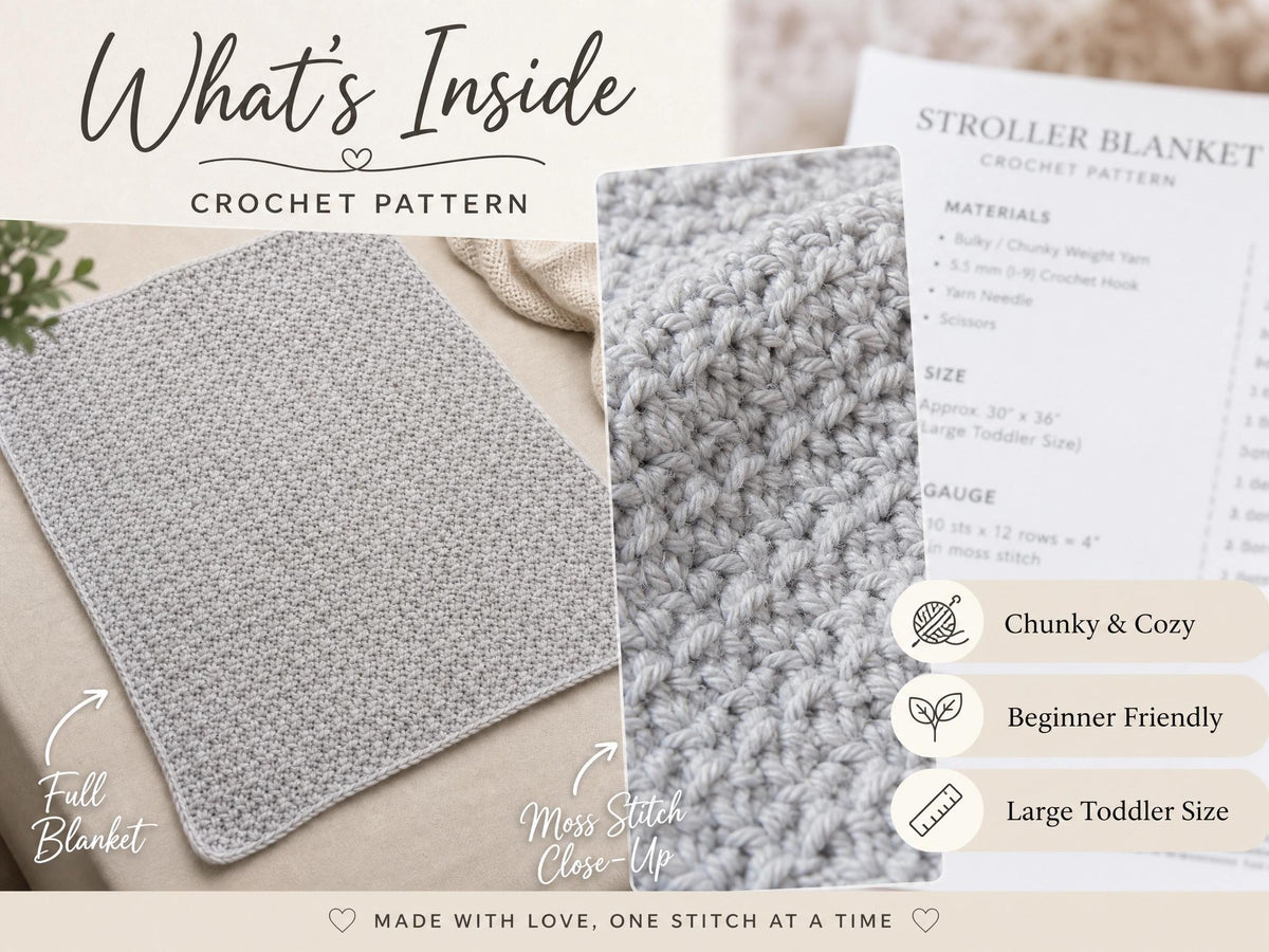 Chunky Moss Stitch Stroller Blanket Crochet Pattern | Beginner Toddler PDF