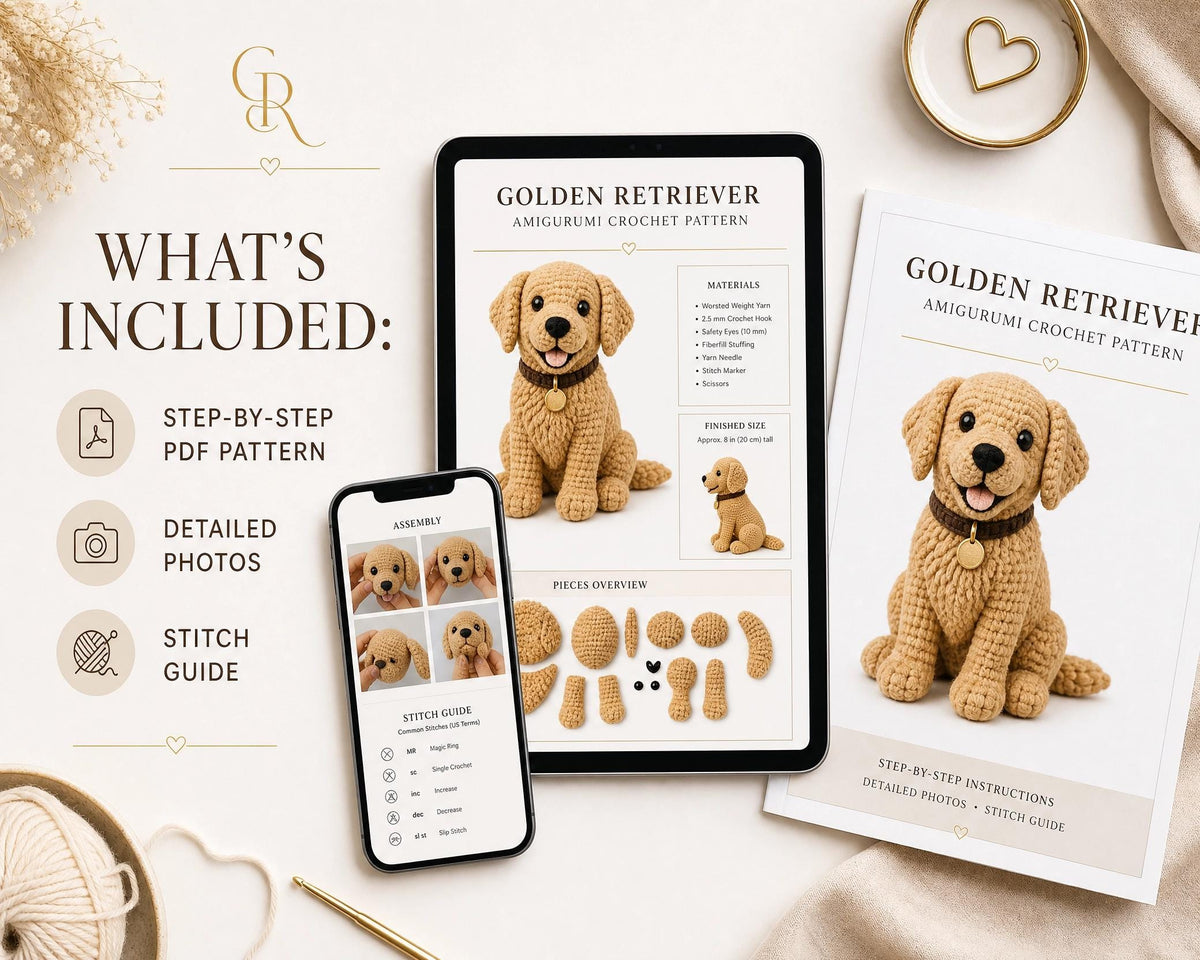 Golden Retriever Amigurumi Crochet Pattern, Intermediate PDF, Realistic Dog Plushie, Instant Download