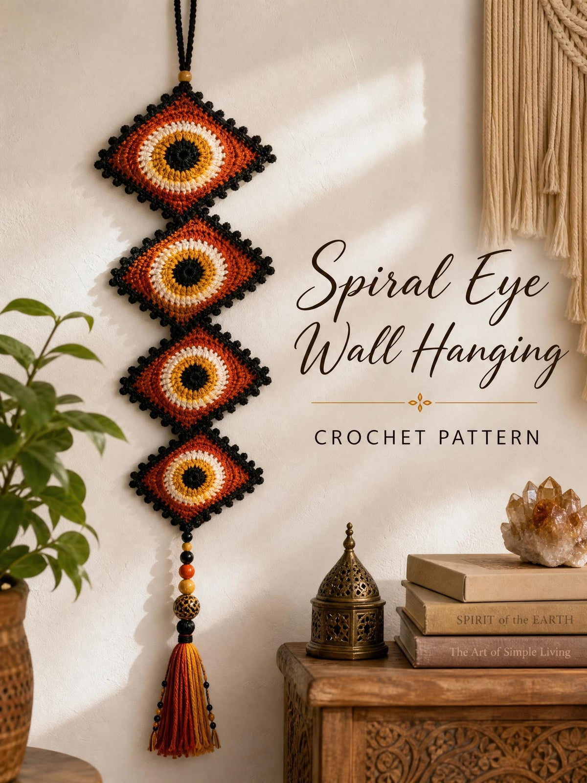 Crochet Spiral Eye Wall Hanging | Boho Evil Eye Decor (PDF Pattern)