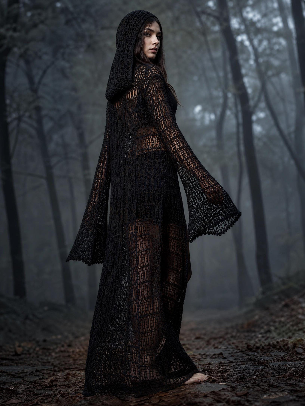 Gothic Hooded Mesh Duster Crochet Pattern | Beginner Friendly PDF | Floor Length Cardigan