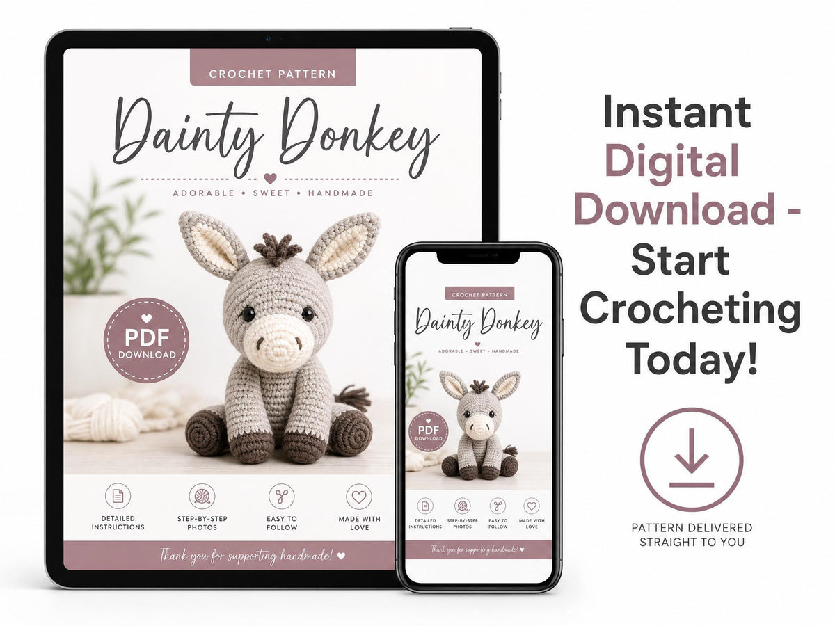 Beginner Crochet Donkey Amigurumi Pattern – Easy Stuffed Animal PDF (Digital Download)