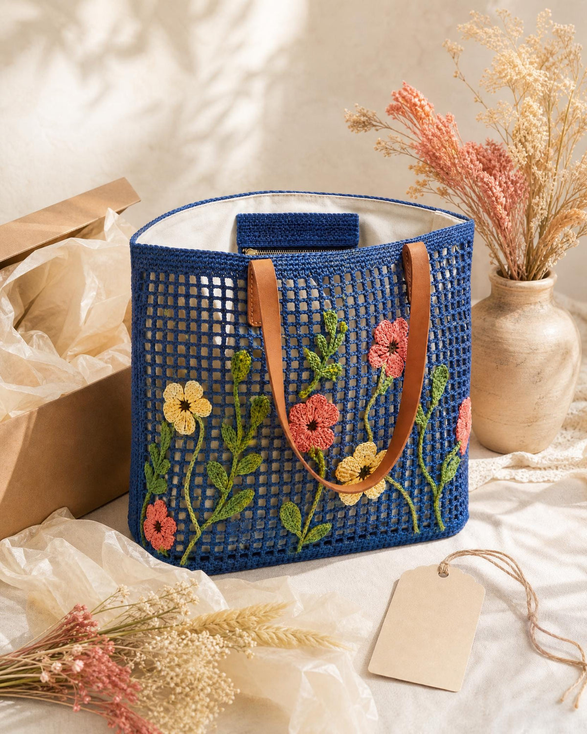 Floral Filet Crochet Tote Bag Pattern PDF | Beginner Mesh Market Bag | Flower Appliqué Purse | Instant Digital Download