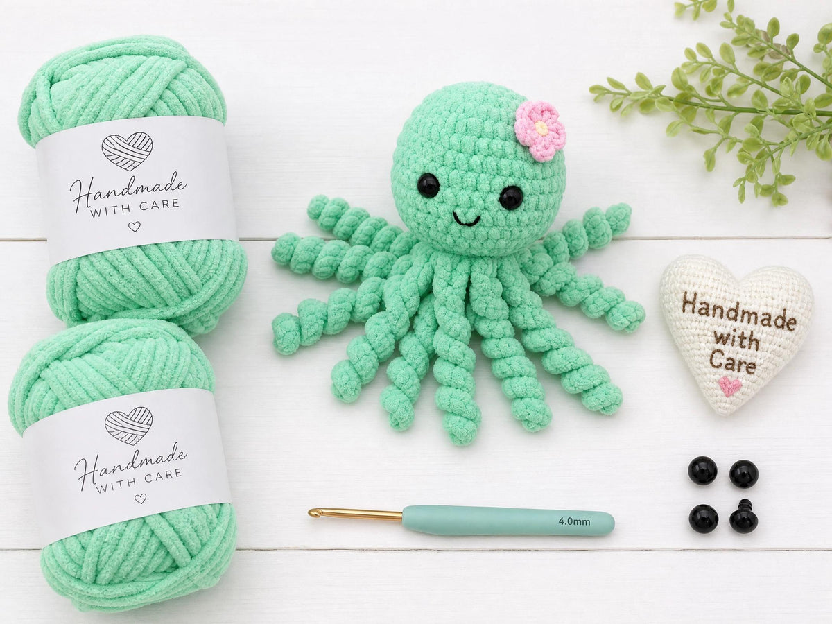 Curly Octopus No-Sew Crochet Pattern | Beginner Amigurumi | Plush Chenille Yarn | Instant Download PDF