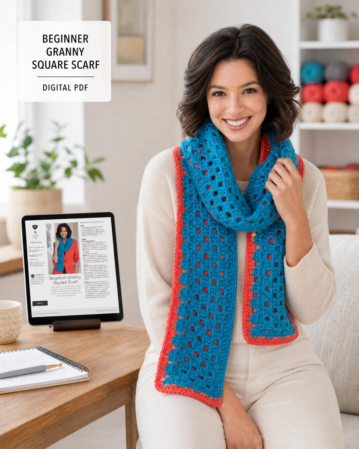 6 Crochet Shawl & Scarf Patterns Bundle, Granny Square Designs (Digital Download)
