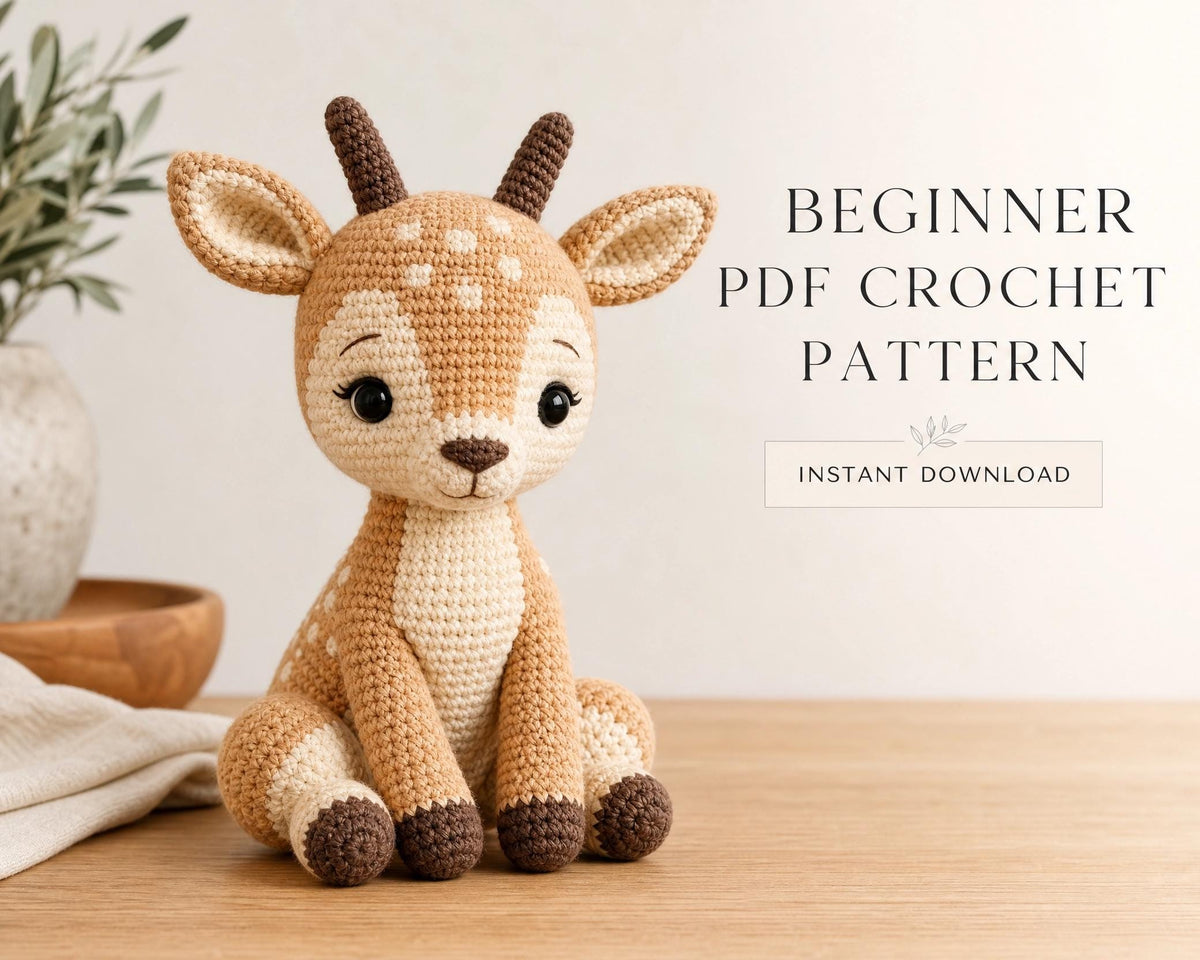 Beginner Crochet Baby Gazelle Amigurumi Pattern, Step-by-Step Tutorial (PDF Download)