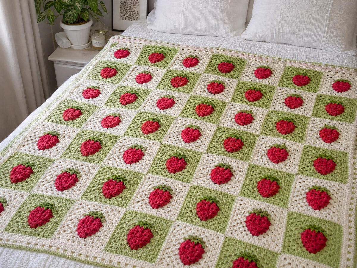 Strawberry Granny Square Blanket Crochet Pattern PDF | Beginner Friendly Puff Stitch