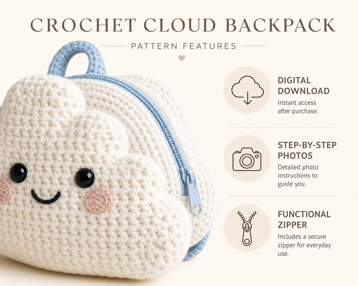 Crochet Cloud Backpack Pattern, Amigurumi Rainbow Bag PDF, Kids Rucksack Tutorial (Digital Download)