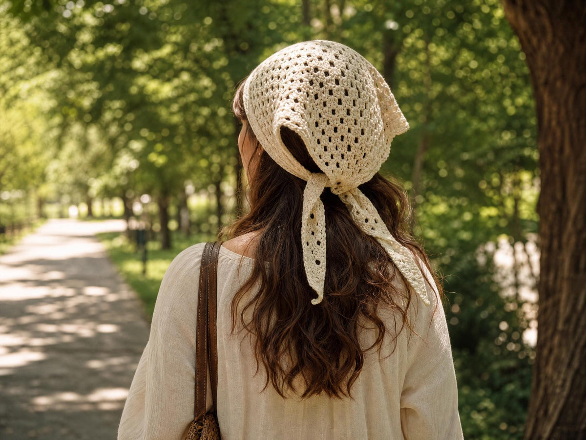 Wanderlust V-Stitch Triangle Bandana Crochet Pattern | Beginner Head Scarf (PDF Download)