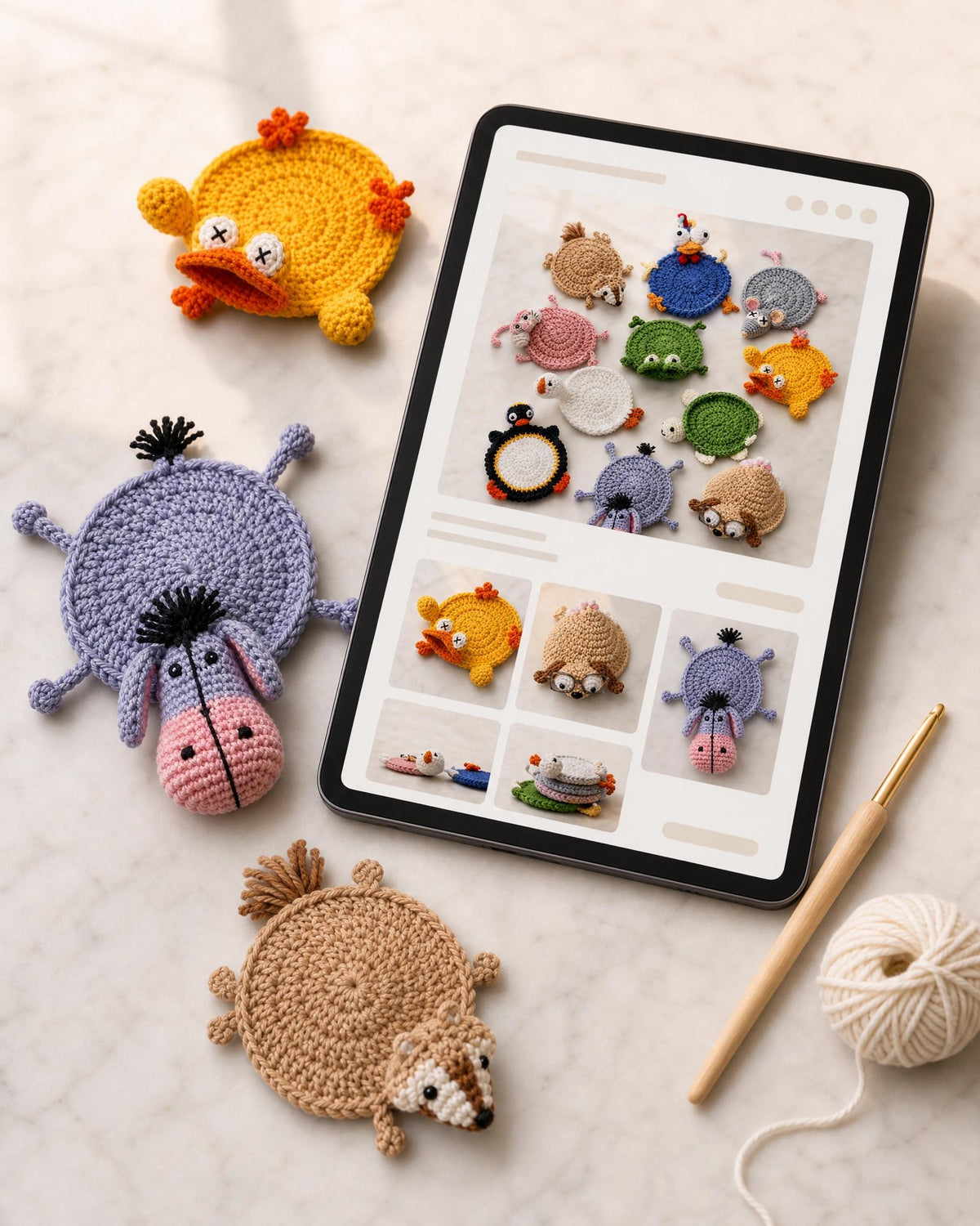 Pop-Up Animal Coaster Crochet Pattern Bundle, 5-in-1 + 6-in-1 PDF, 11 Designs, Instant Download