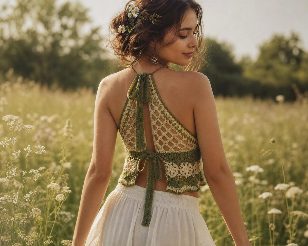 Beginner Crochet Halter Top Pattern | Sage Meadow Boho Crop Top (PDF Download)