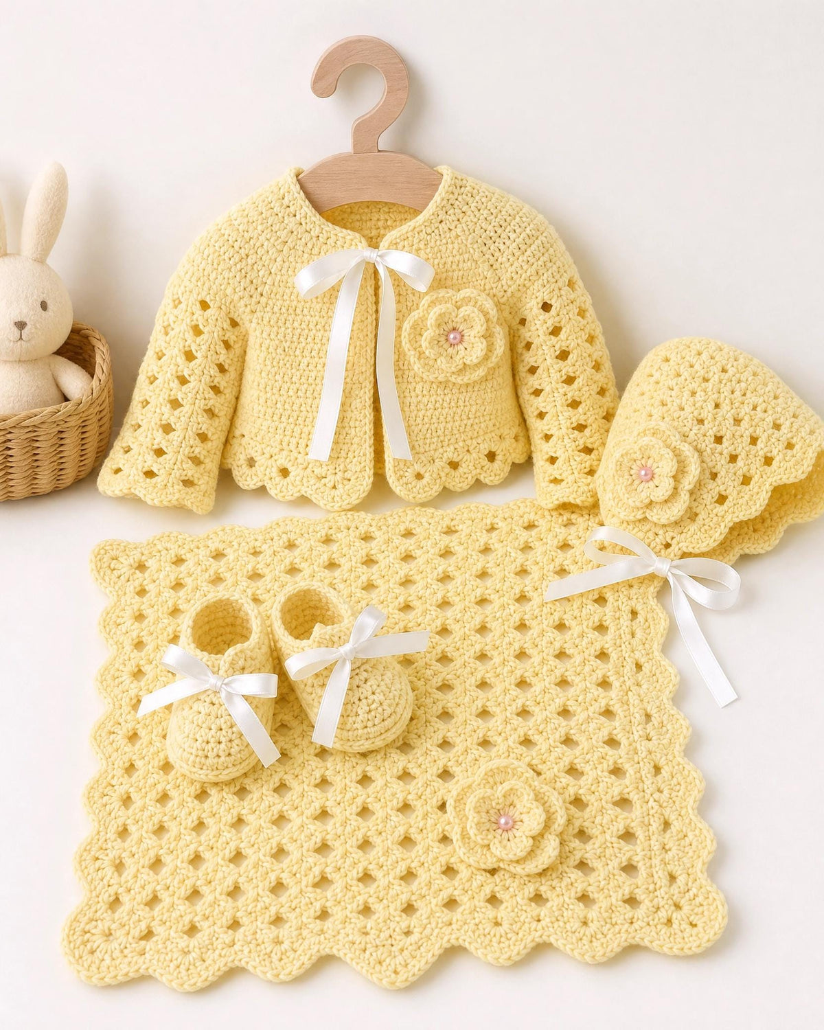 Crochet Baby Layette Set Pattern, 3-6 Month Cardigan, Hat, Booties, Blanket (PDF)