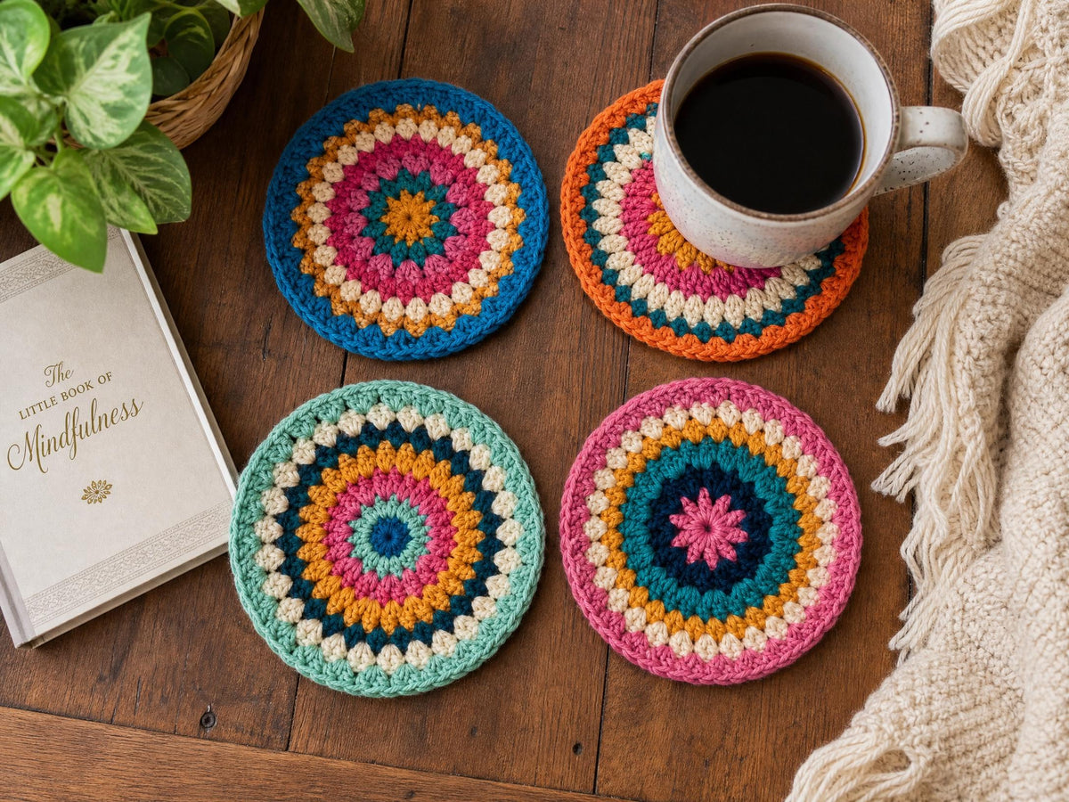 Crochet Coaster Pattern PDF | Sunburst Mandala Coasters | Boho Home Decor | Instant Download